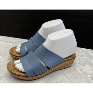 Kork Ease Size 8M Menzie Blue‎ Leather Slip On Wedge Comfort Sandal Comfort